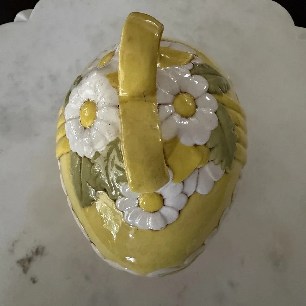 Vintage Atlantic Mold Hand Painted Ceramic Easter Egg Candy Dish Bowl Yellow Bow